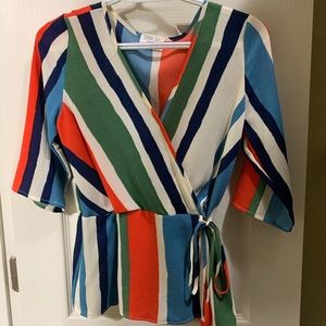 Multicolored wrap top with side tie!